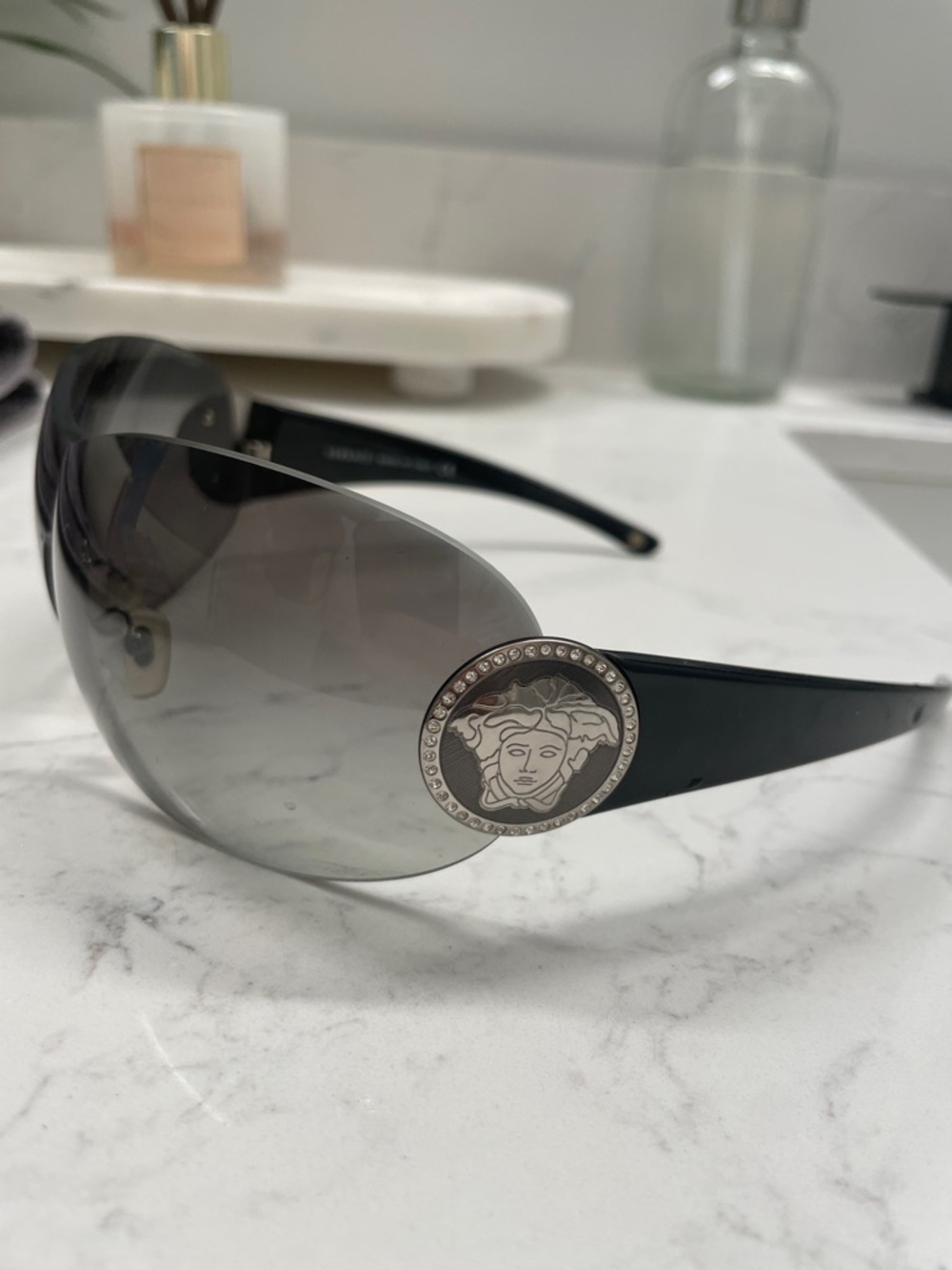 Versace Women's Wrap Sunglasses in Black Frames with Brown Gradient Lenses - Picture 3 of 7